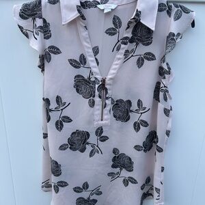 Candie's Cream Ruffled Cap Sleeve Polo Blouse